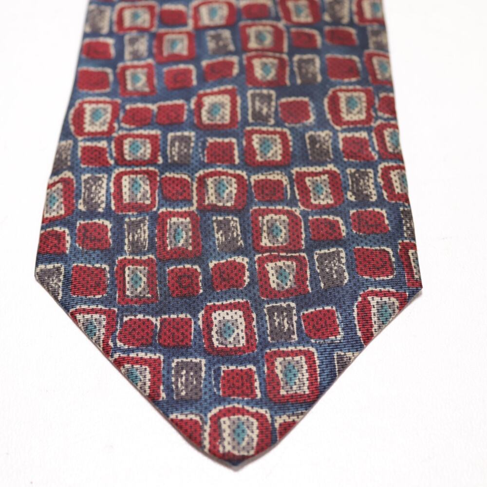 Vtg Bert Pulitzer Tie Mens 54 in Silk Red Blue Multicolor Abstract Checker Wide